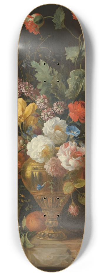 Jakob Bogdny - A Still Life Of Roses And Other Flowers In A Metal Vase On A Marble Ledge 8.25 inch art skate deck