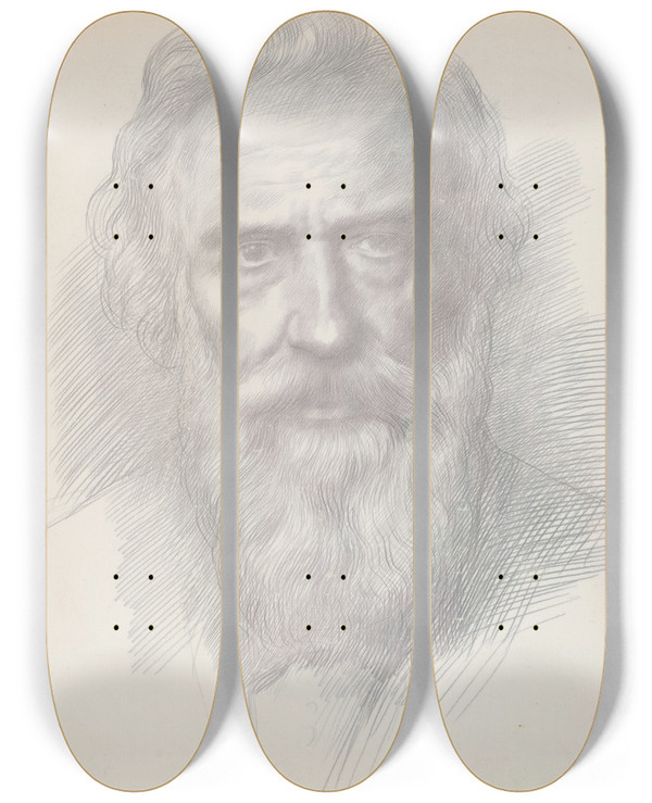Triptych art skateboard deck of Alphonse Legros Selfportrait_1 by Alphonse Legros (1837-1911)