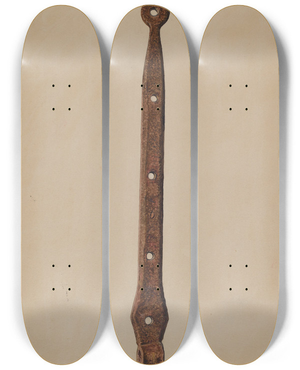 Triptych art skateboard deck of Herman O Stroh Strap Hinge For Door by Herman O Stroh