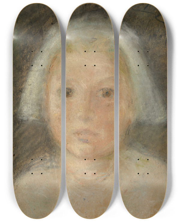 Triptych art skateboard deck of Alice Pike Barney Tiny White Cap by Alice Pike Barney (1857-1931)