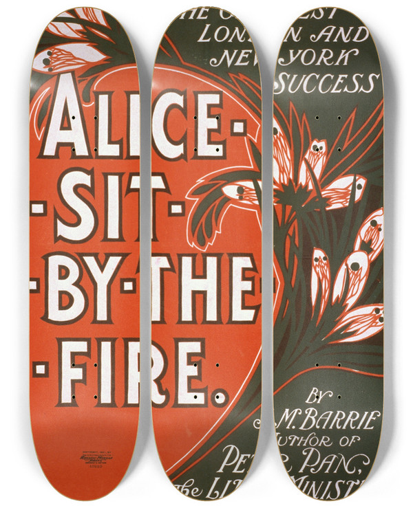 Triptych art skateboard deck of Us Lithograph Co Alice Sit By The Fire by U.S. Lithograph Co. (19-20-)
