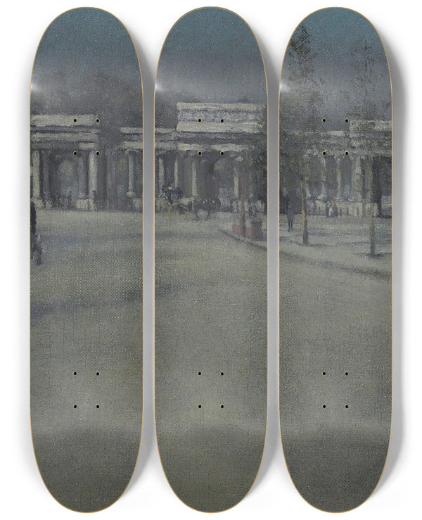 Triptych art skateboard deck of Paul Fordyce Maitland Hyde Park Gate by Paul Fordyce Maitland (1863-1909)