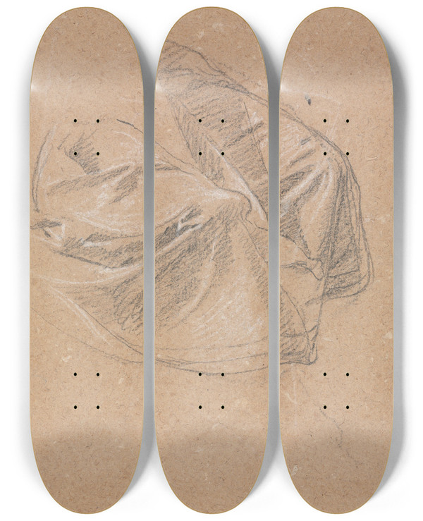Triptych art skateboard deck of Francesco Lorenzi Drapery Study_7 by Francesco Lorenzi (1723-1787)