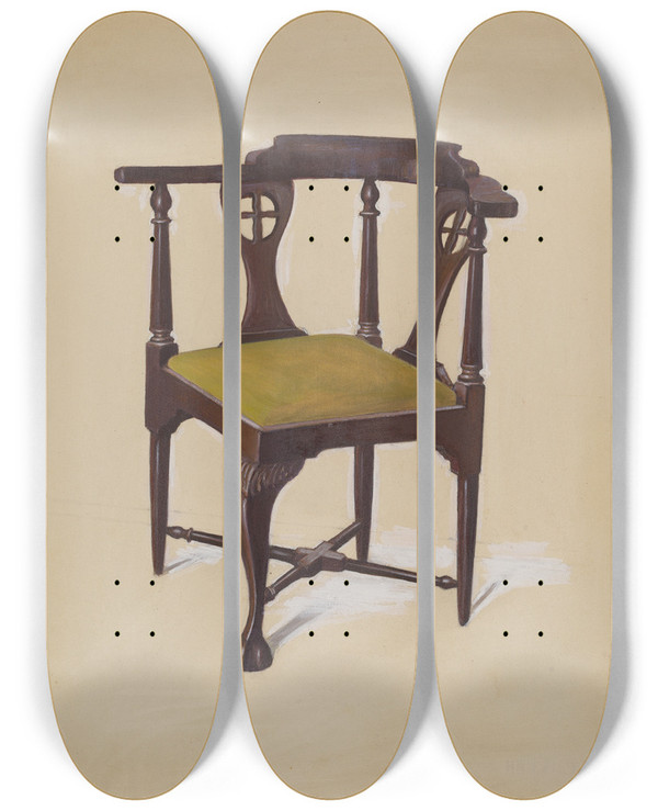 Triptych art skateboard deck of Harold Smith Roundabout Chair by Harold Smith
