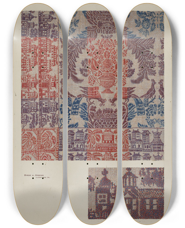Triptych art skateboard deck of Byron Dingman Coverlet Boston Town_1 by Byron Dingman