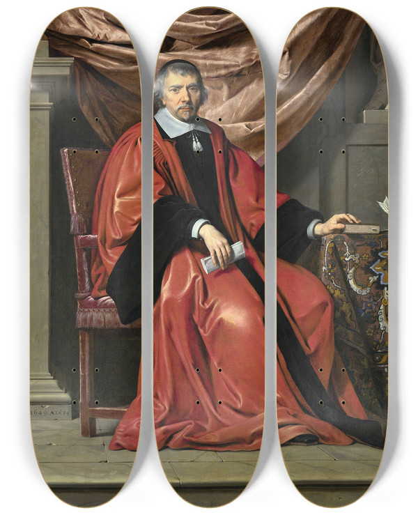 Triptych art skateboard deck of Philippe De Champaigne Omer Talon by Philippe De Champaigne (1602-1674)