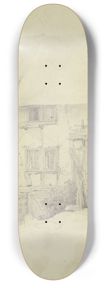 Jakob Frchtegott Dielmann - Bauernhaus in Eppstein, unter der Haustr steht ein Mann mit einem Kind auf dem Arm 8.25 inch art skate deck