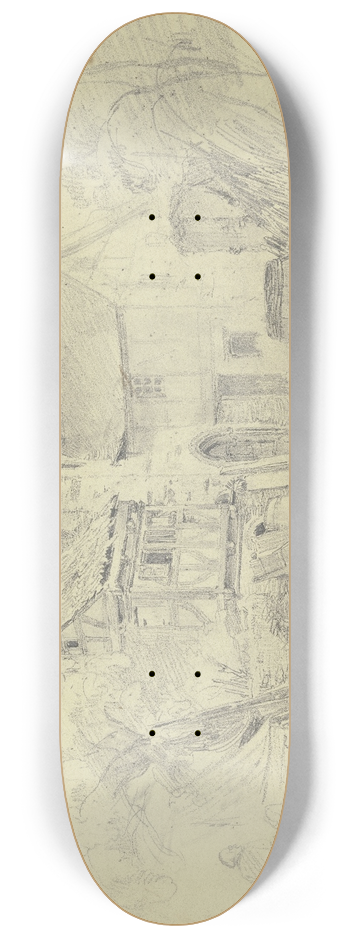 Jakob Frchtegott Dielmann - Bauernhof, rechts ein Wagen, Fsser und ein Korb 8.25 inch art skate deck