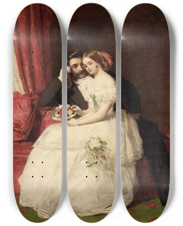 Triptych art skateboard deck of Adolf Humborg The Proposal by Adolf Humborg (1847-1921)