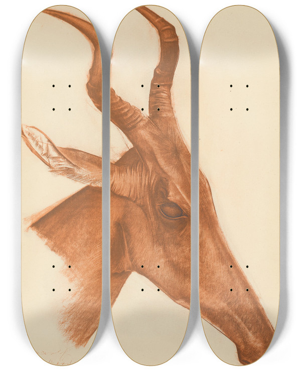 Triptych art skateboard deck of Alexandre Jacovleff Dessins Et Peintures Dafrique Pl 21 by Alexandre Jacovleff (1887-1938)