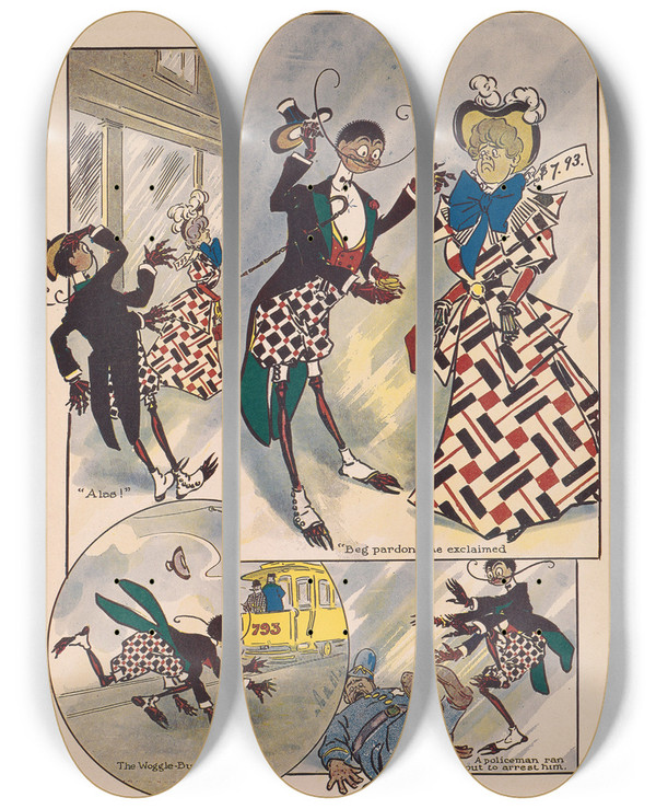 Triptych art skateboard deck of Ike Morgan The Wogglebug Book Pl04 by Ike Morgan (1871-1913)