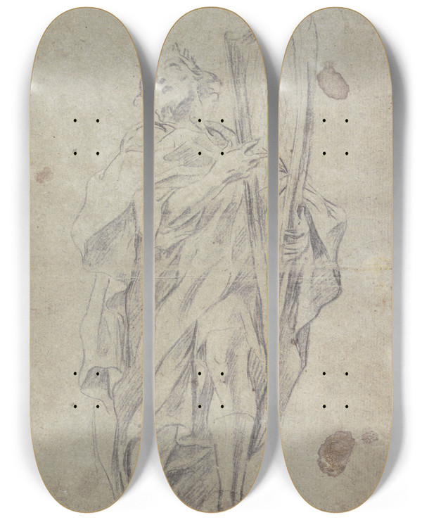 Triptych art skateboard deck of Giovanni Battista Beinaschi Kong David Med Sin Harpe by Giovanni Battista Beinaschi (1636-1688)