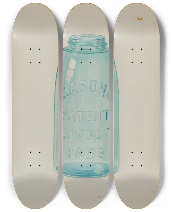 Triptych art skateboard deck of Cora Parker Mason Jar by Cora Parker