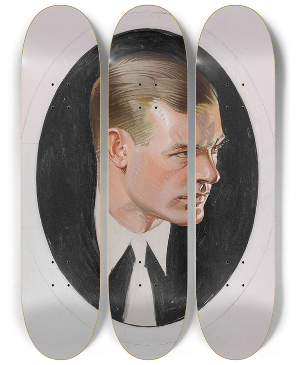 Triptych art skateboard deck of Jc Leyendecker Arrow Collar Man by J.C. Leyendecker (1874-1951)