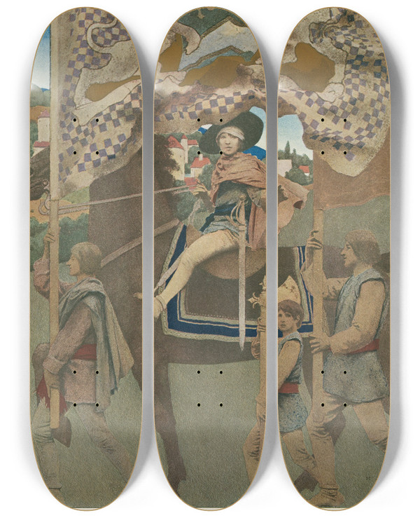 Triptych art skateboard deck of Maxfield Parrish Dies Irae by Maxfield Parrish (1870-1966)