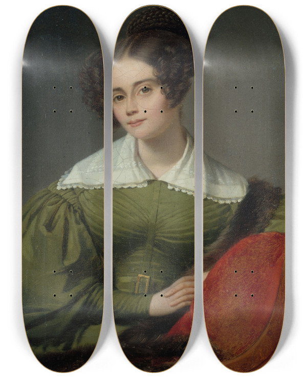 Triptych art skateboard deck of Pierre Roch Vigneron Portrait De Madame Rathelot by Pierre Roch Vigneron (1789-1872)