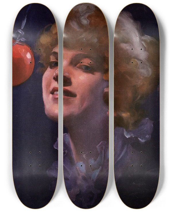 Triptych art skateboard deck of Walter Dean Goldbeck Pippins by Walter Dean Goldbeck (1882-1925)