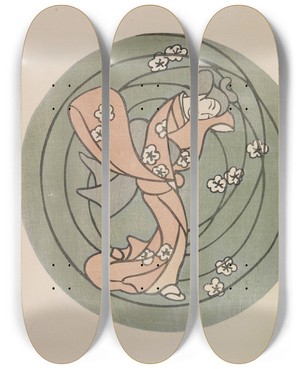 Triptych art skateboard deck of Asai Ch Mokugo Zuansh Pl01 by Asai Ch (1856-1907)