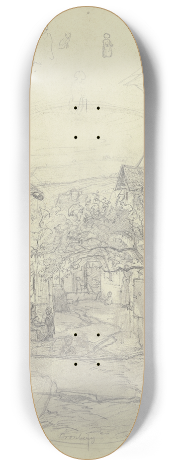 Jakob Frchtegott Dielmann - Studienblatt; Ansicht einer Strae in Kronberg, oben verschiedene Figurenstudien 8.25 inch art skate deck