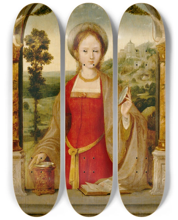 Triptych art skateboard deck of Quentin Massys Mary Magdalene by Quentin Massys (1466-1530)