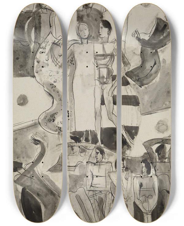 Triptych art skateboard deck of August Babberger Brutliches Paar_1 by August Babberger (1885-1936)