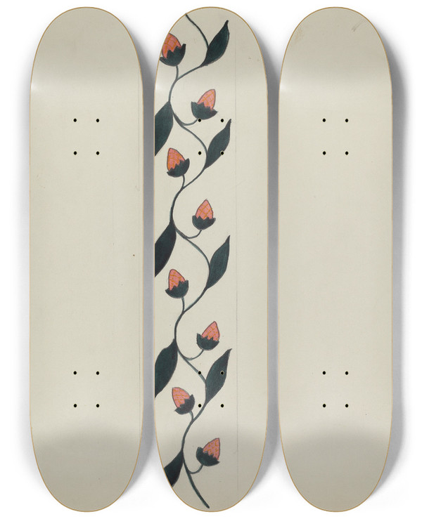 Triptych art skateboard deck of Mildred Prince Silk Applique Quilt_1 by Mildred Prince