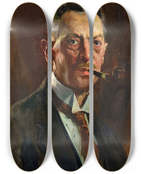 Triptych art skateboard deck of Anton Marussig Selfportrait by Anton Marussig