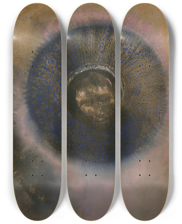 Triptych art skateboard deck of Odilon Redon Head Within An Aureole by Odilon Redon (1840-1916)