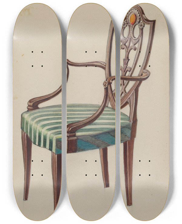 Triptych art skateboard deck of Nicholas Gorid Side Chair_3 by Nicholas Gorid (20-)