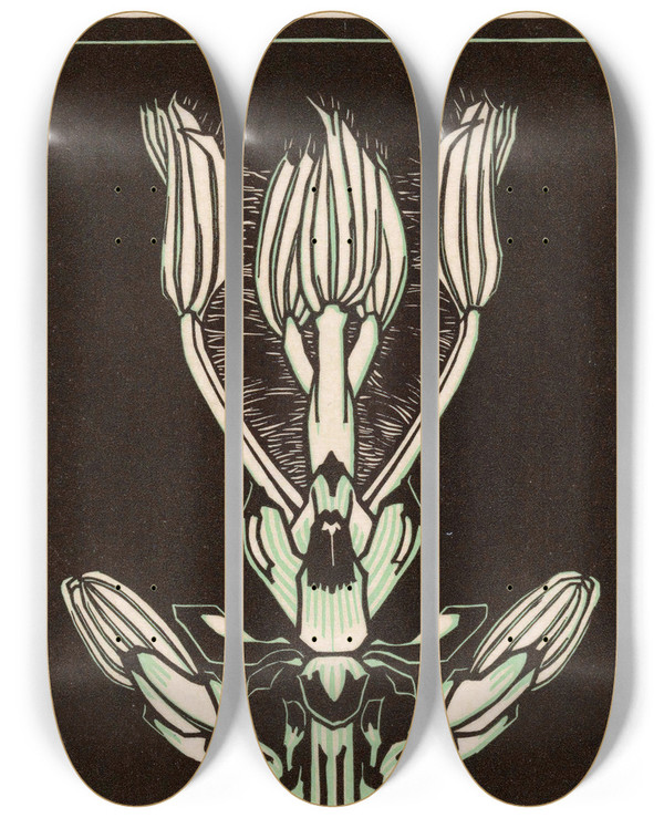 Triptych art skateboard deck of Julie De Graag April by Julie de Graag (1877-1924)