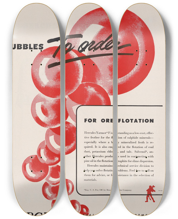 Triptych art skateboard deck of Hercules Incorporated Bubbles To Order For Ore Flotation by Hercules Incorporated (20-)