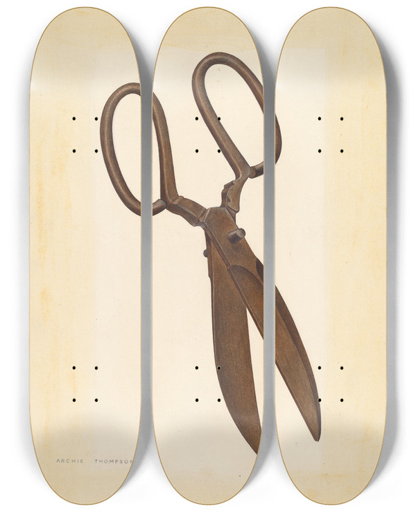 Triptych art skateboard deck of Archie Thompson Bishop Hill Scissors by Archie Thompson