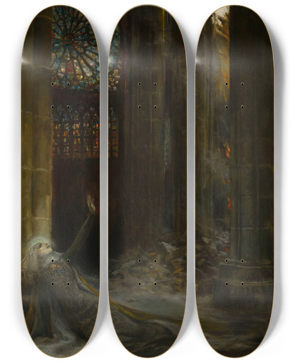 Triptych art skateboard deck of Georges Antoine Rochegrosse Intrieur De Cathdrale by Georges Antoine Rochegrosse (1859-1938)
