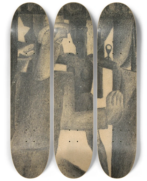 Triptych art skateboard deck of Frits Van Den Berghe In De Kroezel by Frits van den Berghe (1883-1939)
