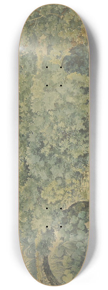 Jakob Philipp Hackert - Verfallene Steinbrcke ber einen Bach, von Bschen und Pflanzen berwuchert 8.25 inch art skate deck