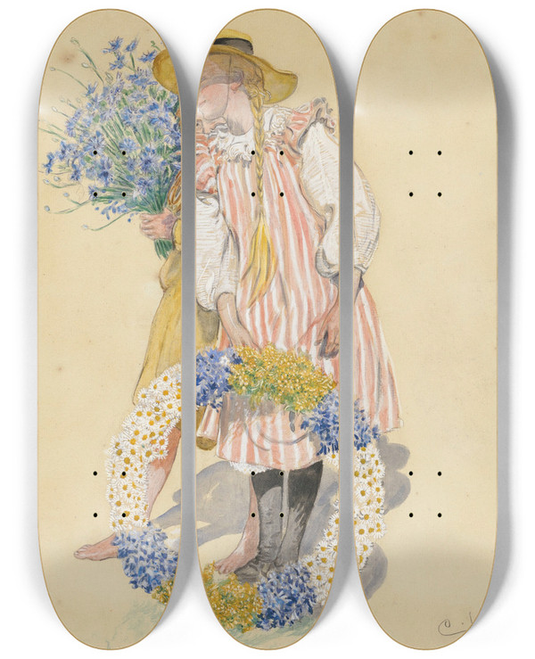 Triptych art skateboard deck of Carl Larsson Lisbeth Och Brita by Carl Larsson (1853-1919)