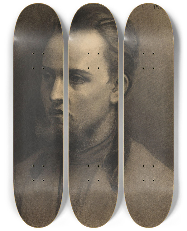 Triptych art skateboard deck of Gustav Wentzel Bearded Man_1 by Gustav Wentzel (1859-1927)