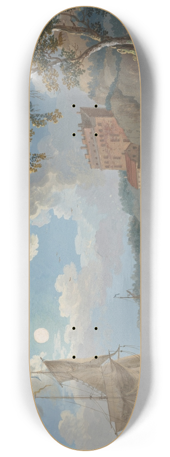 Jakob Philipp Hackert - View of the pottery factory of Marieberg near Stockholm, with boats and fishermen 8.25 inch art skate deck