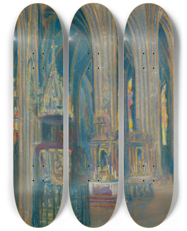 Triptych art skateboard deck of Kontantn Bauer Vntro Koickho Dmu by Konstantin Bauer (1893-1928)