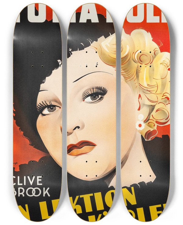 Triptych art skateboard deck of Eric Rohman Dressed To Thrill by Eric Rohman (1891-1949)