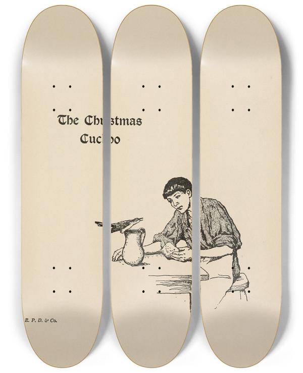 Triptych art skateboard deck of Katharine Pyle The Christmas Cuckoo by Katharine Pyle