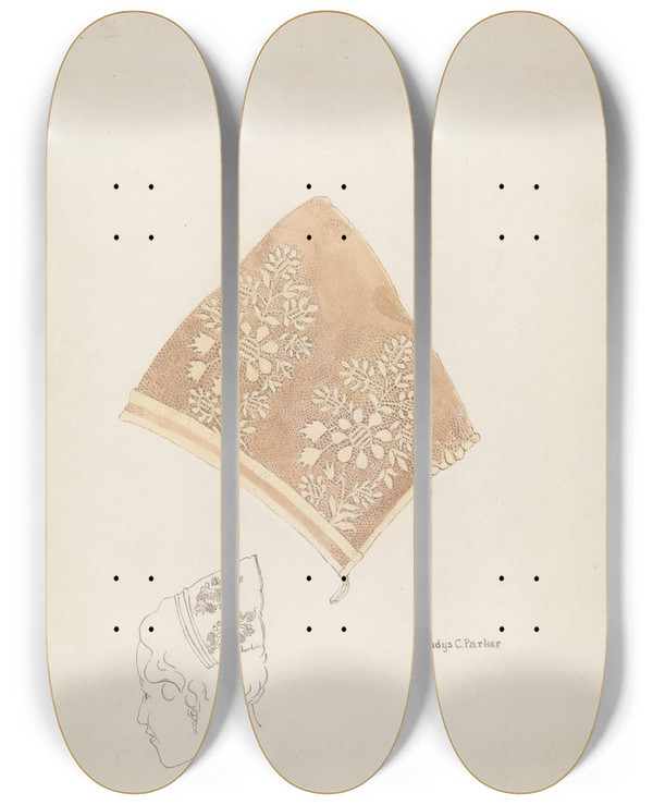 Triptych art skateboard deck of Gladys C Parker Lace Cap by Gladys C Parker