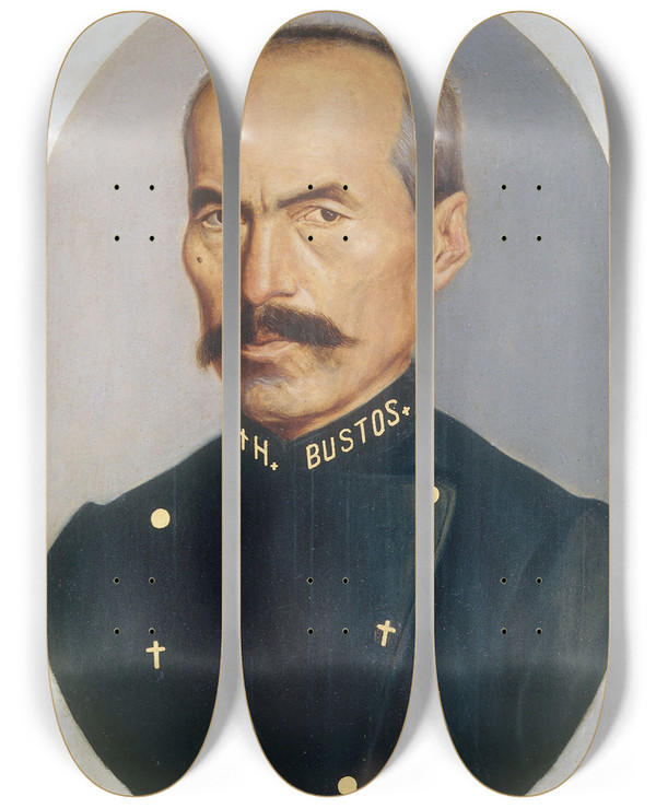 Triptych art skateboard deck of Hermenegildo Bustos Selfportrait by Hermenegildo Bustos (1832-1907)
