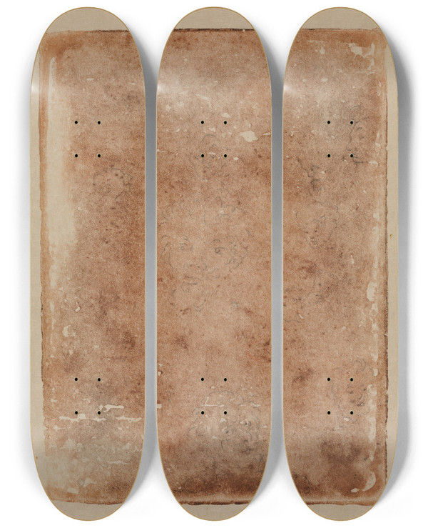 Triptych art skateboard deck of James Ensor Self Portrait Surrounded By Heads by James Ensor (1860-1949)
