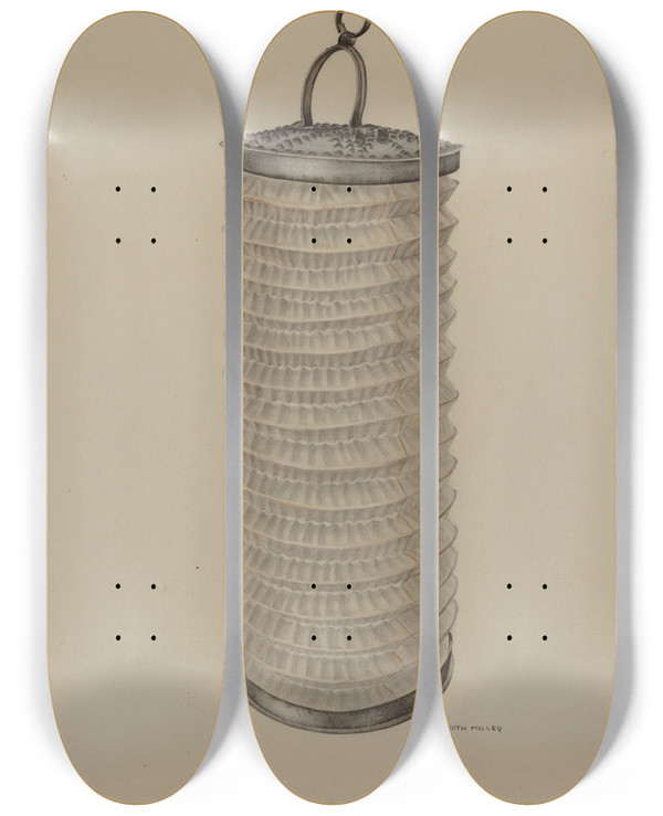 Triptych art skateboard deck of Edith Miller Lantern_2 by Edith Miller