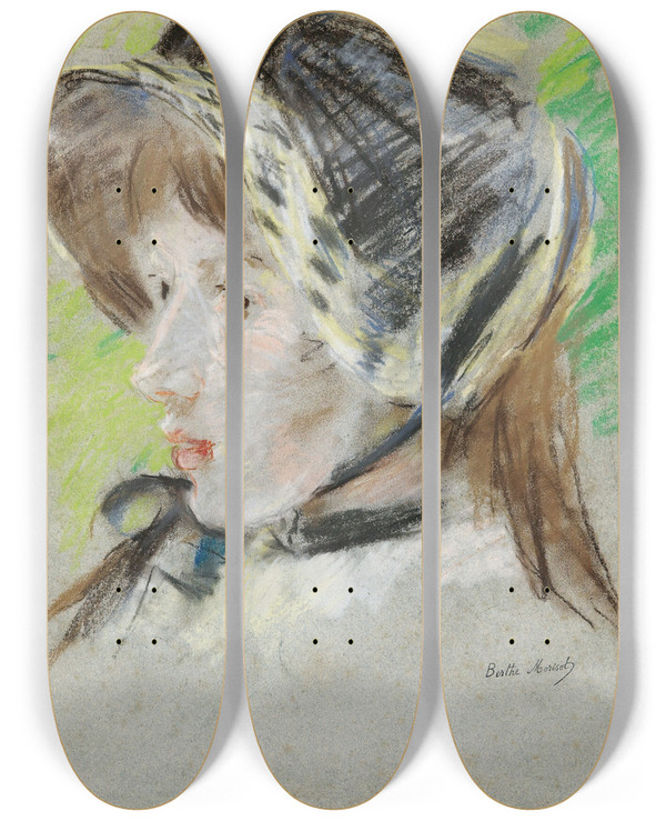 Triptych art skateboard deck of Berthe Morisot Jeanne Pontillon La Capeline by Berthe Morisot (1841-1895)