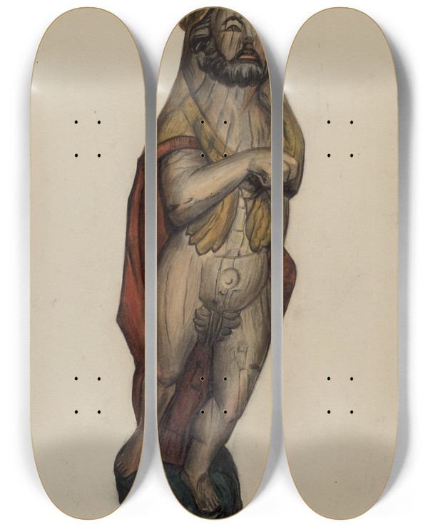 Triptych art skateboard deck of Virginia Richards Figurehead Hercules_2 by Virginia Richards