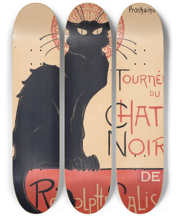 Triptych art skateboard deck of Thophile Alexandre Steinlen Tourne Du Chat Noir by Theophile Alexandre Steinlen (1859-1923)