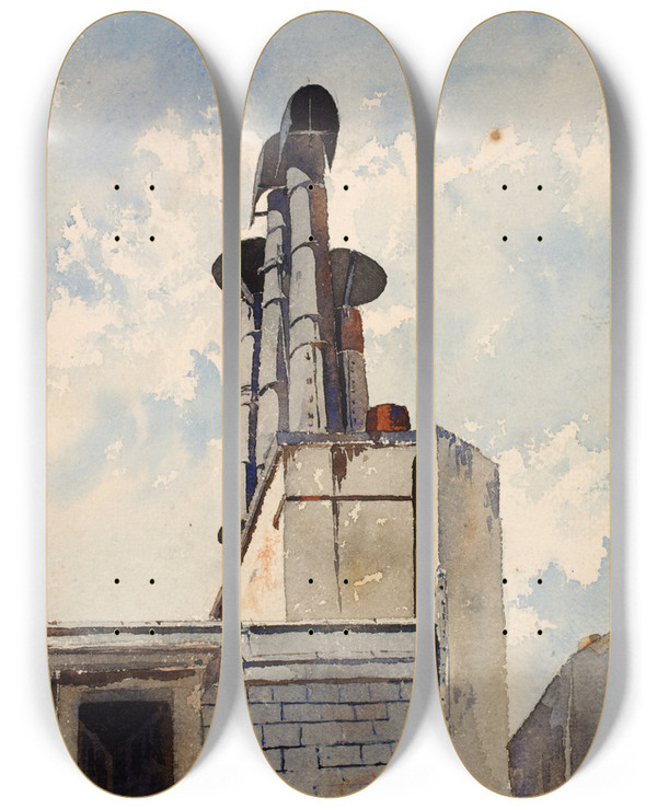 Triptych art skateboard deck of Cass Gilbert Latin Quarter Paris_1 by Cass Gilbert (1859-1934)
