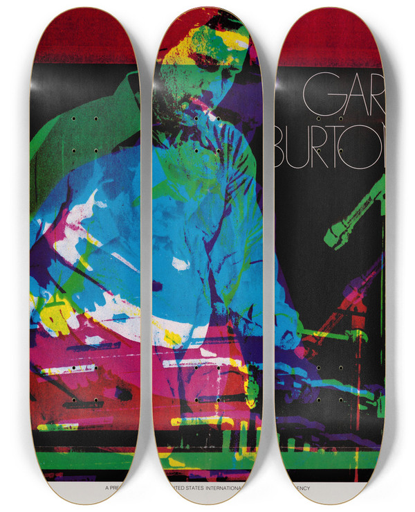 Triptych art skateboard deck of Us Information Agency Gary Burton by U S Information Agency (1953-1999)